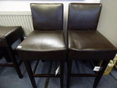 *PAIR OF BROWN LEATHER HIGH SEAT BAR CHAIRS