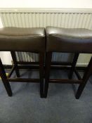 *PAIR OF BROWN LEATHER HIGH SEAT BAR STOOLS