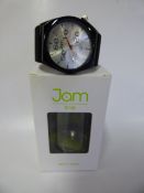 Jam Time Wrist Watch with Black Bezel and Strap with Silver Face