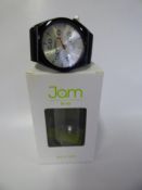 Jam Time Wrist Watch with Black Bezel and Strap with Silver Face