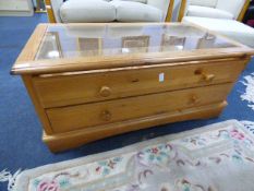 Pine Occasional Table with Plate Glass Top and Drawers