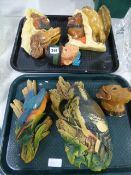 2 Trays containing Decorative Face and Ornithological Plaques