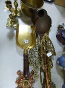 Assorted Brass and Copper ware including Pans - Candle Sticks - Pokers etc