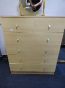 Chest of 6 Drawers - 4 Long 2 Short in Light Beech and Silver Finish