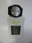 Jam Time Wrist Watch with Black Bezel and Strap with Silver Face