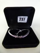 Silver Coloured Bracelet Set with Pink Stones