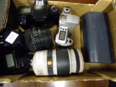 Box containing Assorted Canon Cameras - Lenses etc