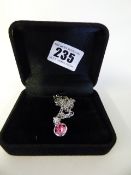 Silver Coloured Necklace with Pink Stone