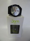 Jam Time Wrist Watch with Black Bezel and Strap with Silver Face