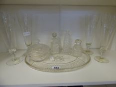 Cut Glass Dressing Table Set & 4 Tall Wine Glasses