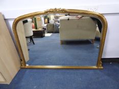 Gilt Framed Bevelled Glass Over Mantle Mirror