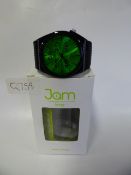 Jam Time Wrist Watch with Black Strap - Bezel and Green Face