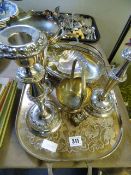 Silver Plate Candle Sticks - Tray - Vases etc