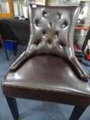 *BUTTON BACK BROWN LEATHER CHAIR