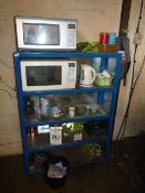*Set of Fabricated Steel Shelving containing Microwave Ovens - Kettles etc