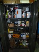 *6ft Green Stationery Cabinet Containing Assorted Paints, Battery Chargers etc