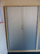 *5ft Light Ash and Silver Stationery Cabinet Enclosed by Tambour Doors