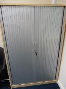 *Light Ash and Silver 5ft Stationery Cupboard Enclosed by Tambour Doors