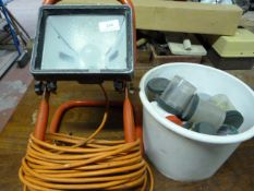 Work Lamp and a Box Containing Assorted Nuts, Bolts and Fixings