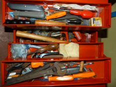 Red Cantilever Toolbox Containing Assorted Hand Tools