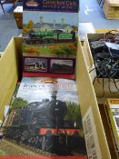 Box containing assorted Bachmann, Hornby and other railway catalogues, magazines etc