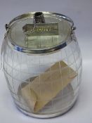 silver and glass biscuit barrel