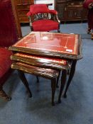 Nest of Glass and Leather Topped Tables