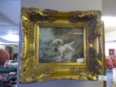 Oil Painting of 2 Pointer Dogs in Gilt Frame