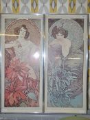 Pair of Mucha Deco Style Framed Prints