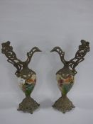 Two Metal and Ceramic Urns