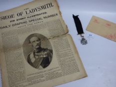 Siege of Lady Smiths medal with associated ephemra