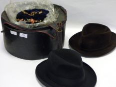Hat Box and 2 Gents Hats