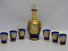 Blue glass and enameled liqour set