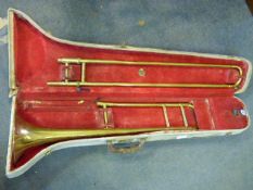 Brass Trombone and case