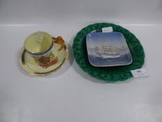 Green wedgewood plate with Copenhagen Plate and Coronation cup and saucer