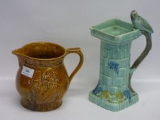 A falcon-ware Jug, falcon-ware jug with budgie decoration