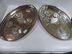 Two oval silver plated trays with gallery
