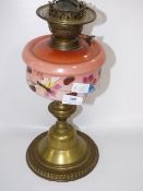 Peach Glass and Brass Oil Lamp Base