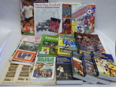 A box of football related books and 4 Rothmans rugby league year books