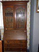 Oak Bureau Bookcase with Leaded Lights