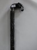 ebony carved walking stick with a elephant