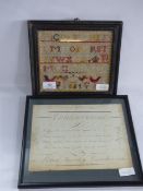 small frame sampler and a poem