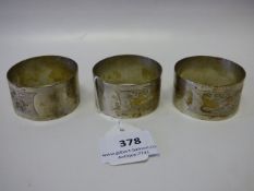 3 silver serviette rings of approx 69 grams