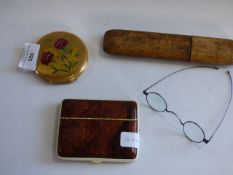 Two powder compact and a pair of early Spectacles