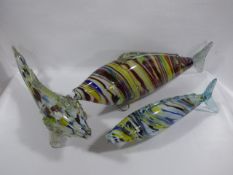 Three large murano glass fish