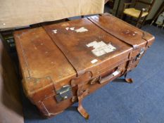 Large Leather Strapped Leather Trunk