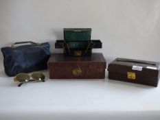 3 Trinket boxes & blue handbag