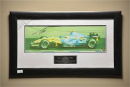 FERNANDO ALONSO SIGNED FRAMED PRINT (DAMAGED) H=4