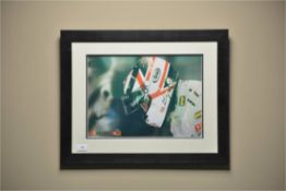 NIGEL MANSELL SIGNED PRINT FRAMED H=48CM X W=60CM