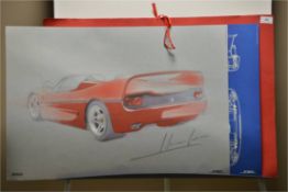 FERRARI F50 BLUEPRINTS & CHARCOAL SKETCH PRINT